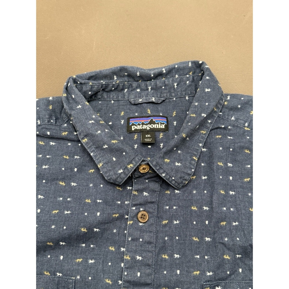 Patagonia Men's Back Step Shirt Hemp & Organic Cotton Dog All Over Print XXL